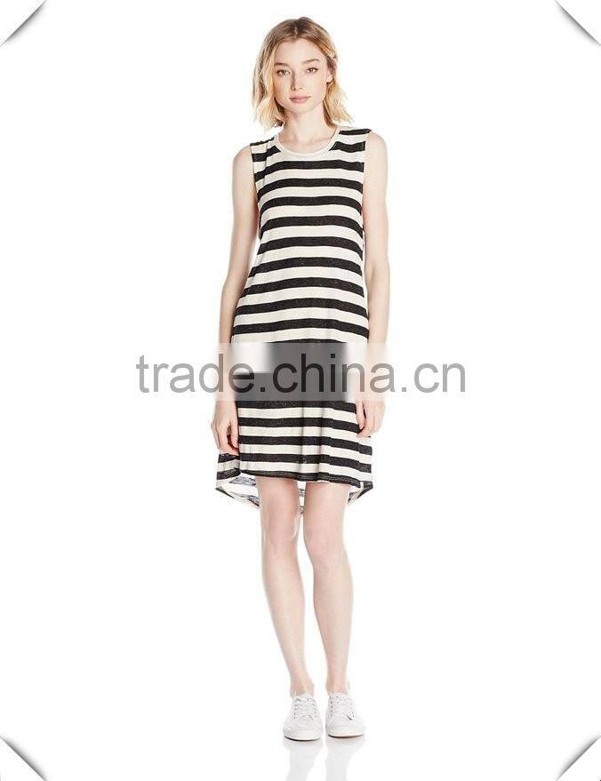 cotton viscose Ribbed knitted Enlongated longline tall Junior's Stripe T-shirts Dress custom wholesale