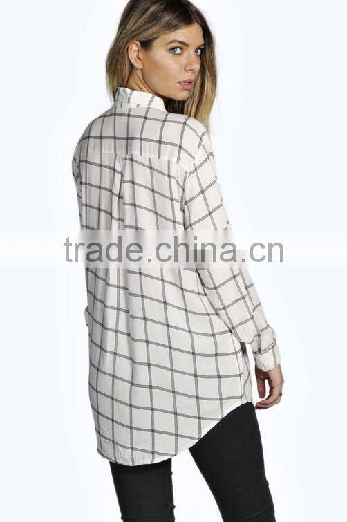 black white plaid shirt women cool blouse long sleeve shirt for woman