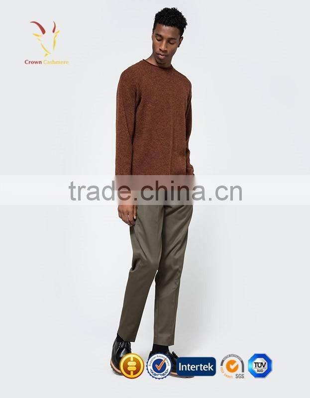 Knitting Pattern Crew Neck Men Cashmere Sweater Autumn Solid Color