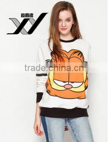 Cheapsale Garfield Printed White Long Sleeve Oversized Raglan Women's Plain Pullover Round Neck Long Sleeve Hoodie