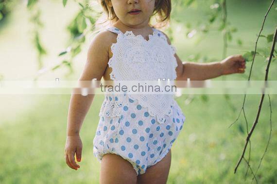 White & Blue Polka Dot Romper With Crochet Heart For Sizes 0-3 Baby Girl Clothes