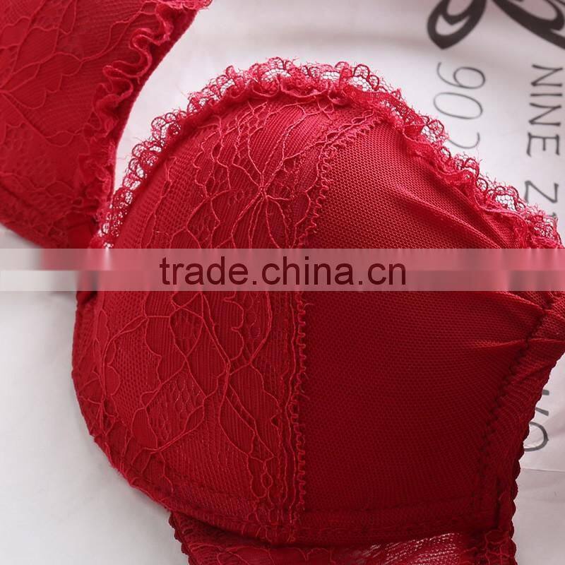 Hot sale black with red color ladies sexy net bra sets sexy bra panty set