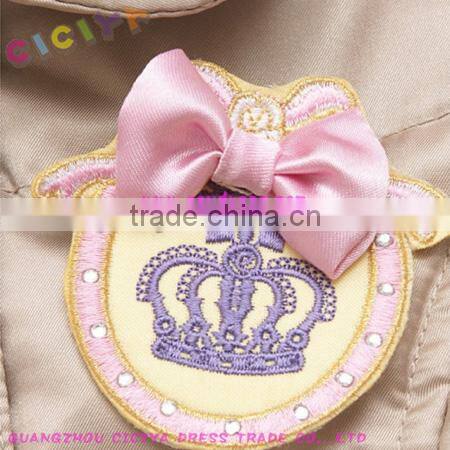 Sweet double breasted girl cotton quilted coat with waistband