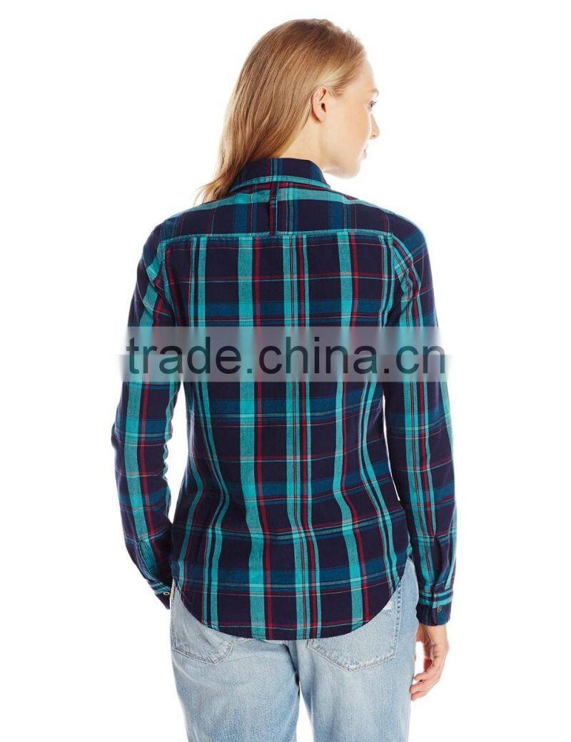 100% cotton long sleeve plaid check shirt/blouse