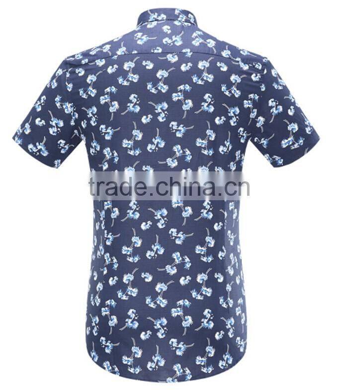 Latest nice floral prining high fashion short sleeves cotton men shirts