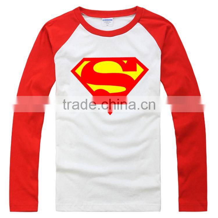 two color tight fit Long sleeve superman t shirt for adults