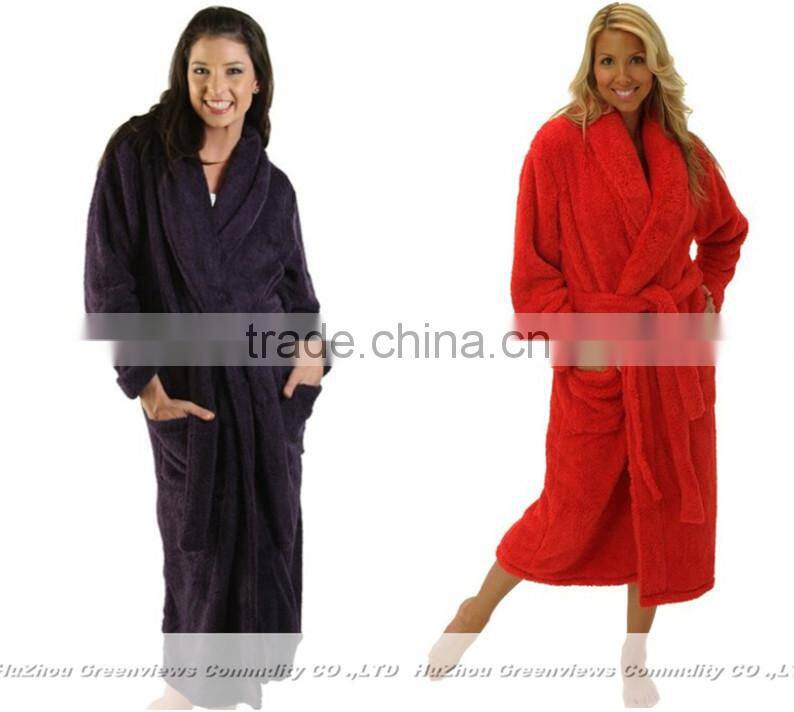 Bright color Women Microfiber Bathrobe turn-down collar robes hooded bath robes