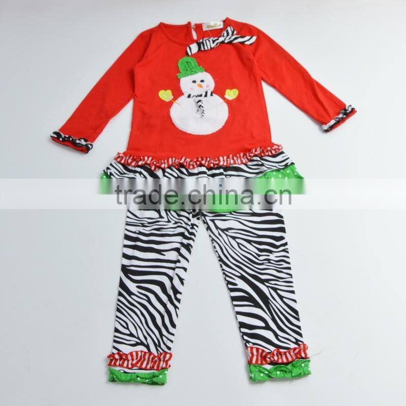 Wholesale boutique fall girls gift children ruffle shirts with chevron pants kids christmas outfits