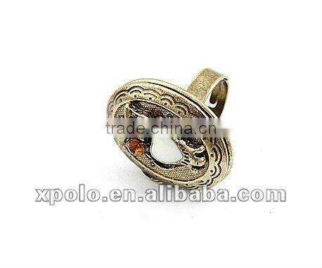 Large Antique Bronze Plated Metal Carving Men's Ring