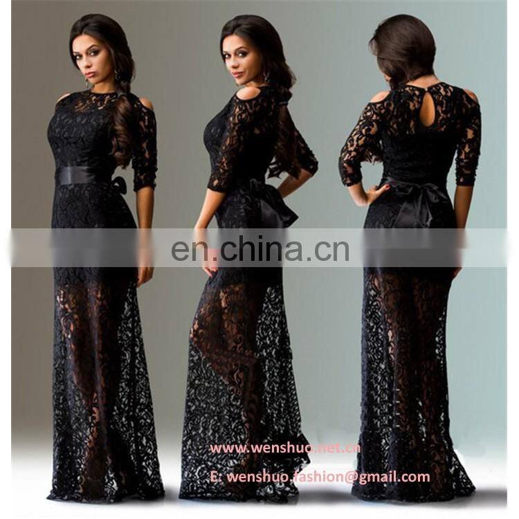 2016 Extermely Sexy Hollow Long Women Lace Dress