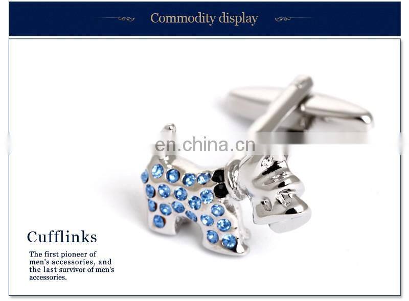 Light Blue Rhinestone Little Dog Men Cufflinks Silver