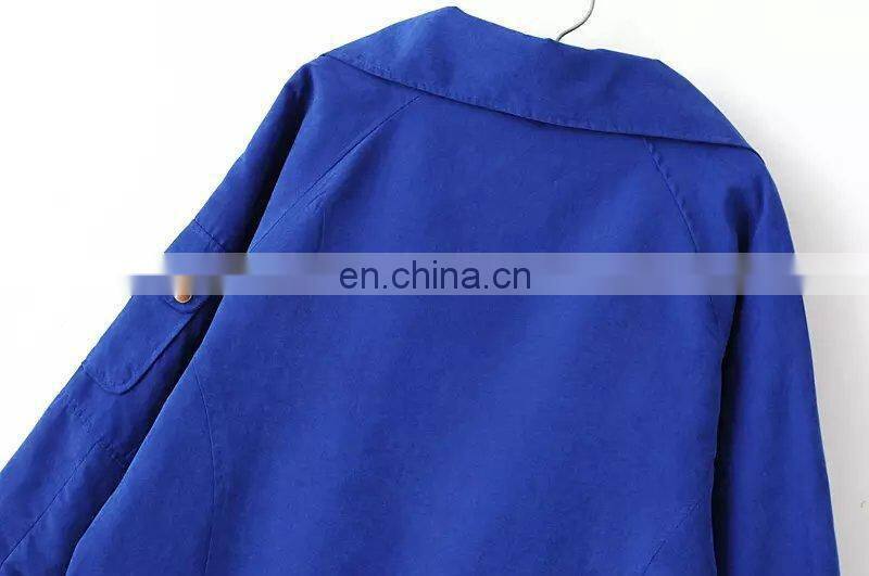 2015 Dress for women Europe American fashion causal lady trench coat lapels new pure color patch pocket personality wind jacket