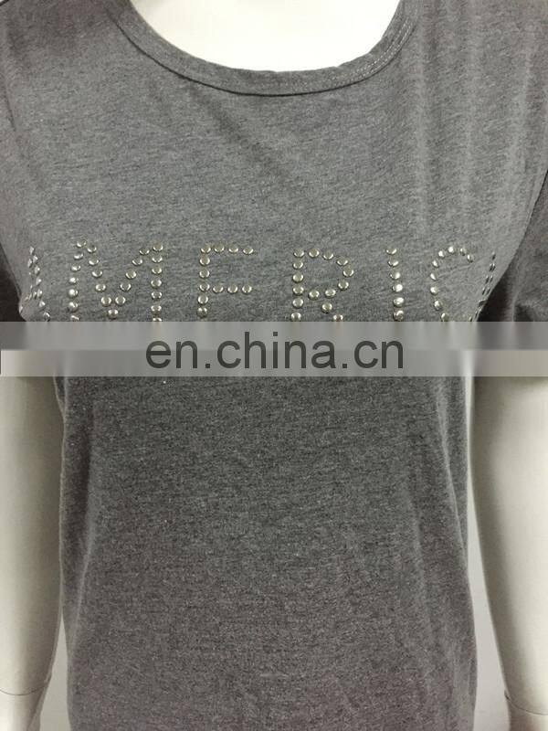 Applique Bead on T-shirt, Lady Apparel from china, 100% cotton T-shirt for American Women