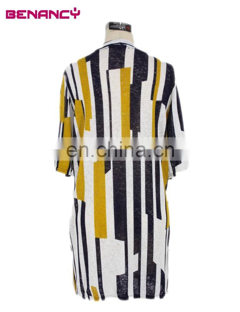 Benancy Stripe Long Summer Knitted Wear Sweater Cardigan Kimono Woman