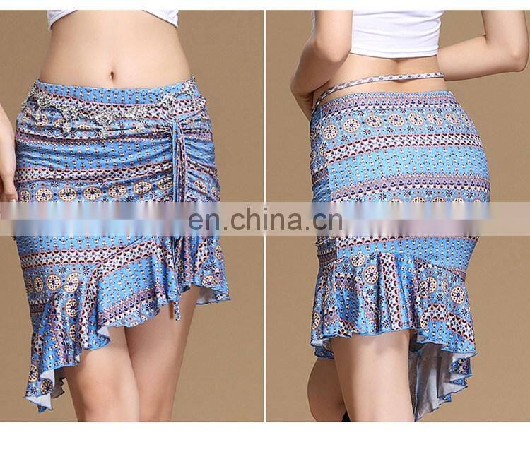 Q-6061 Egyptian Milk silk flower printing short belly dance skirt