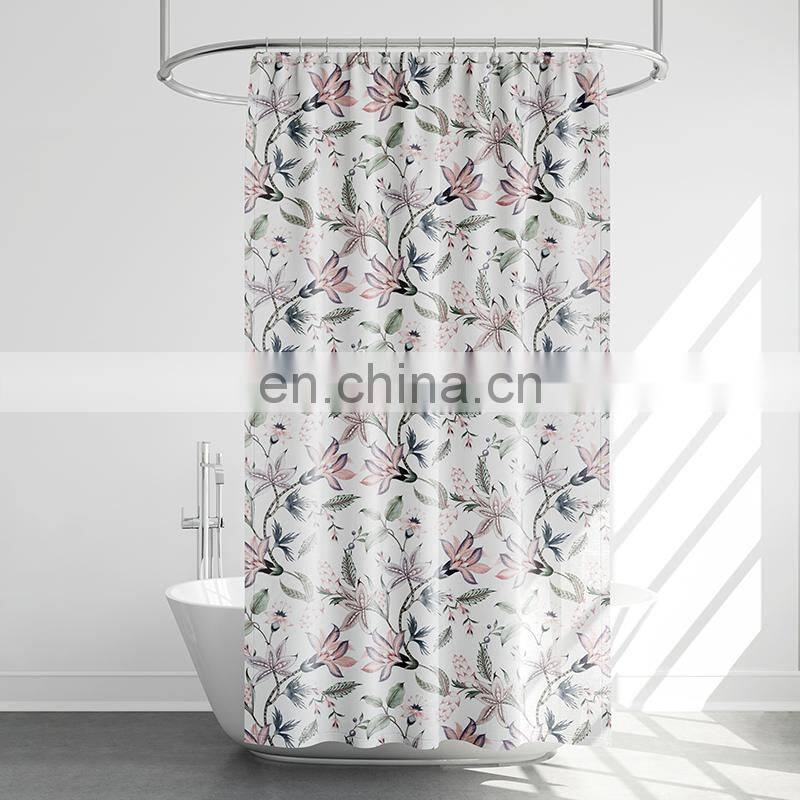Polyester Digital Printing Blue Flower Shower Curtain For Girl