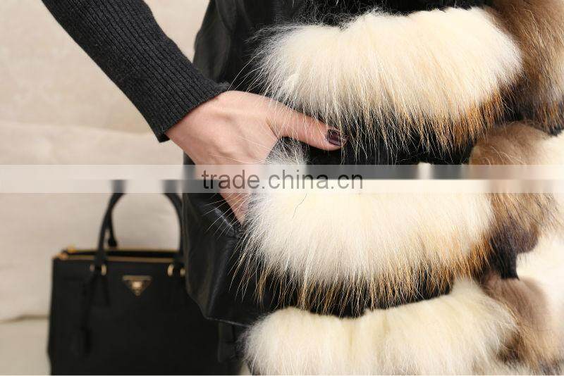 Bright White Color Fur Natural Raccoon Dog Fur & Rabbit Pelt Leather Vest