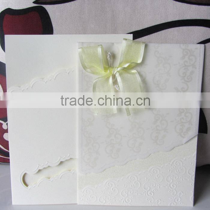 Hot Stamp Luxuroius Fabric Wedding Invitation Cards with Pocket