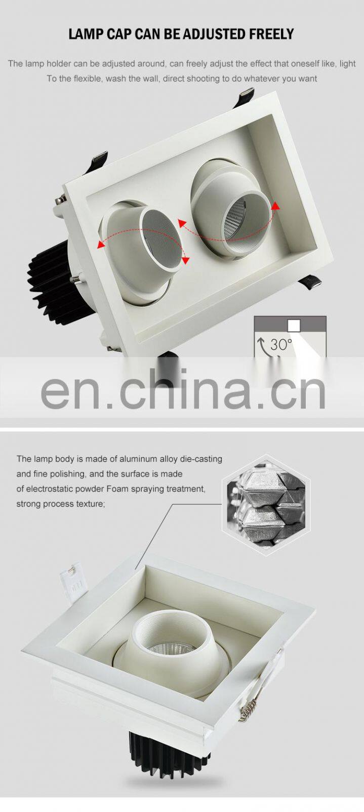 Wholesale Factory Shop Recessed Mount Aluminum IP20 75Watt 90Watt COB Recessed LED Grille Light