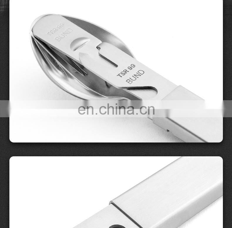 High Quality Outdoor Stainless Steel Camping Tableware 4 in 1 Portable Bottle Opener with Knife, Fork and Spoon
