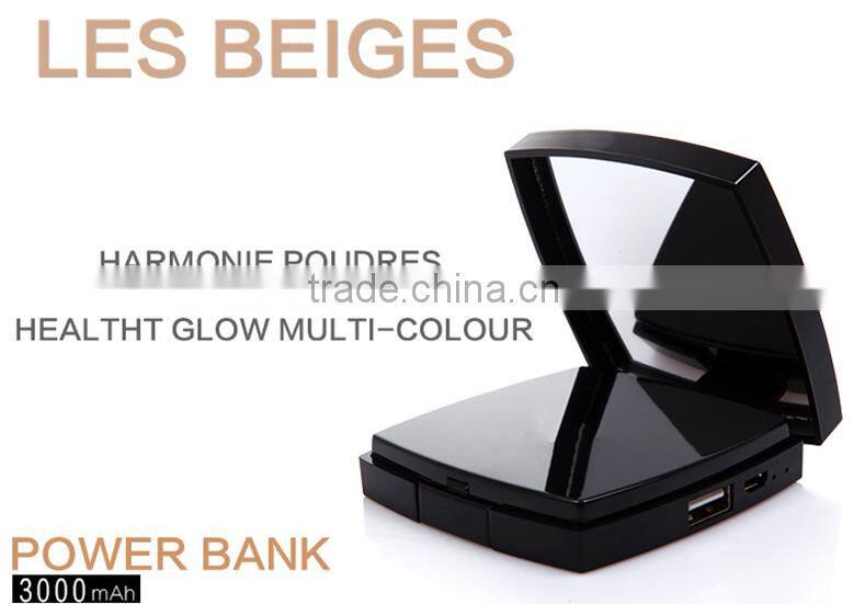 2016 fashion 3000mah Channel power bank mirror travel charger