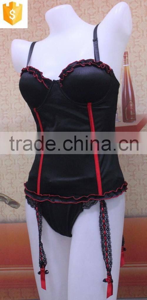 black red sexy shapewear,slimming body suit with red bow