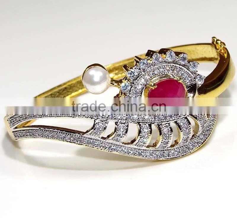 Gold Finish Ethnic, Zirconia,Pearl,Ruby bracelet Jewelry design with Meenakari (Enamal) . 22 K Gold Plated Jewellery