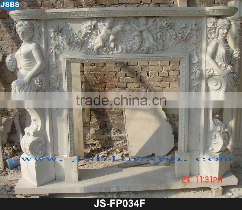 Stone carving of yellow marble fireplace mantel