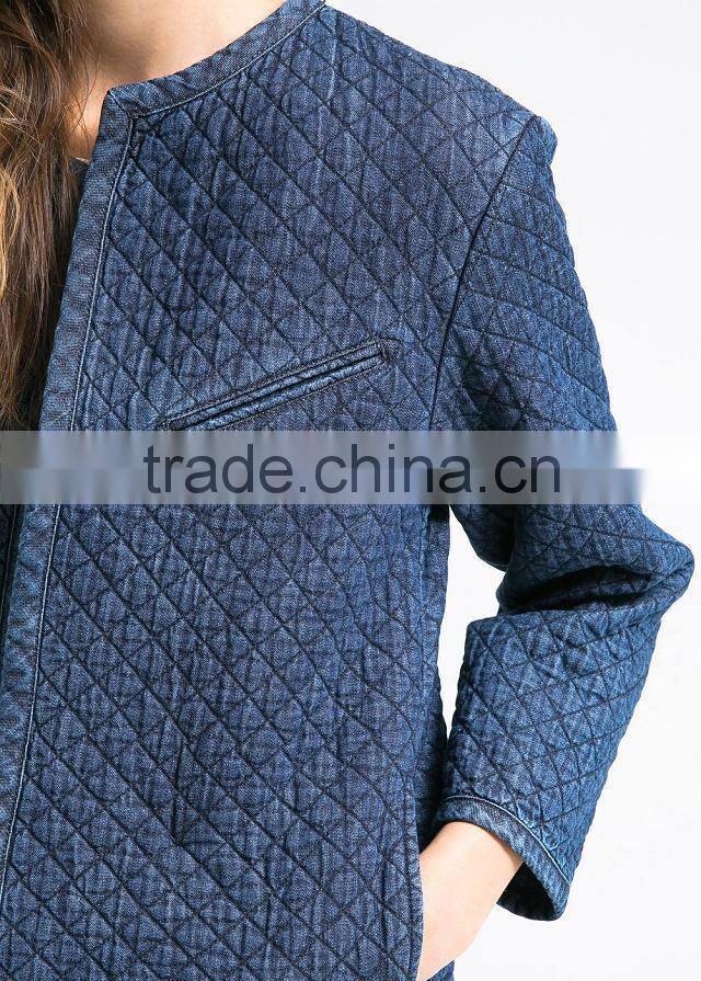 2014 European women fashion 100% cotton slim denim long sleeve jeans winter cotton-padded jacket