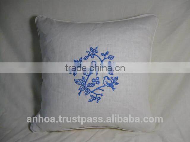 Linen embroidery flower pattern cushion cover
