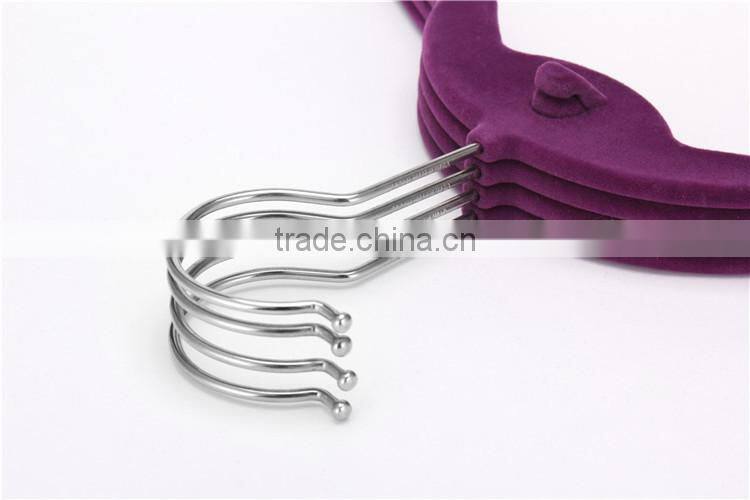 Standby Factory Wholesale Purple Velvet Hanger Flocked Coat Hanger with Notches