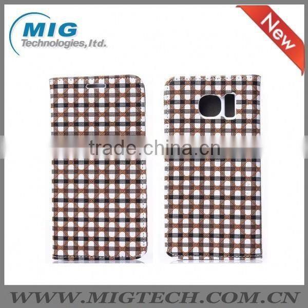 For samsung galaxy S6 Grid pattern PU leather case Cell phone case, For Samsung S6 or For Samsung S6 edge