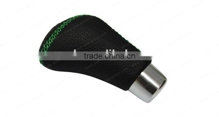 Manual Leather Shift Lever Knob Green Stitch Universal