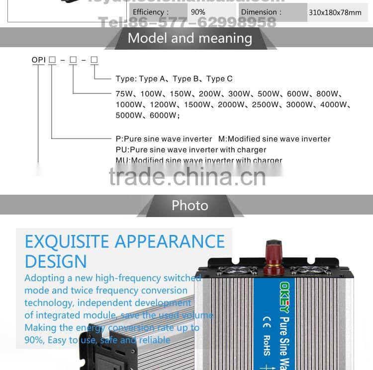 OPIP-1500-1-24 High frequency 100% full power 60Hz 24v 110v solar 1500w dc to ac power inverter