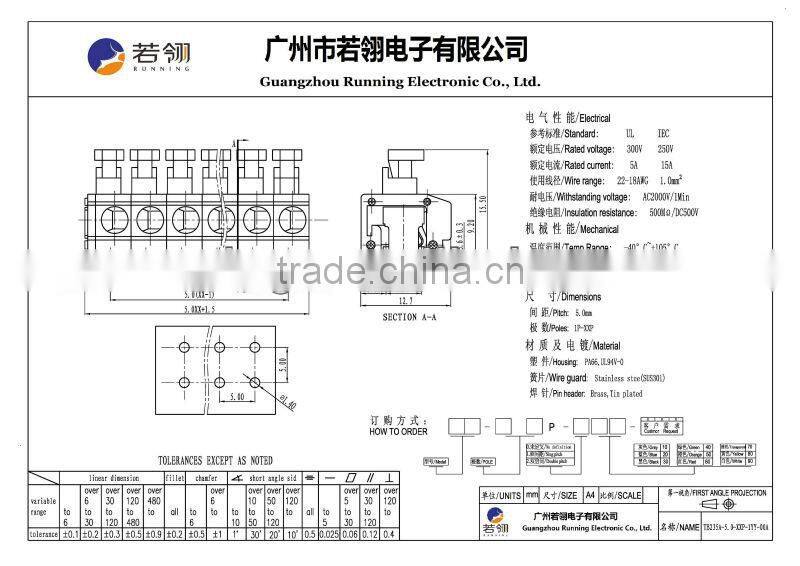 Grey PCB Spring Terminal Block Pitch:7.5mm