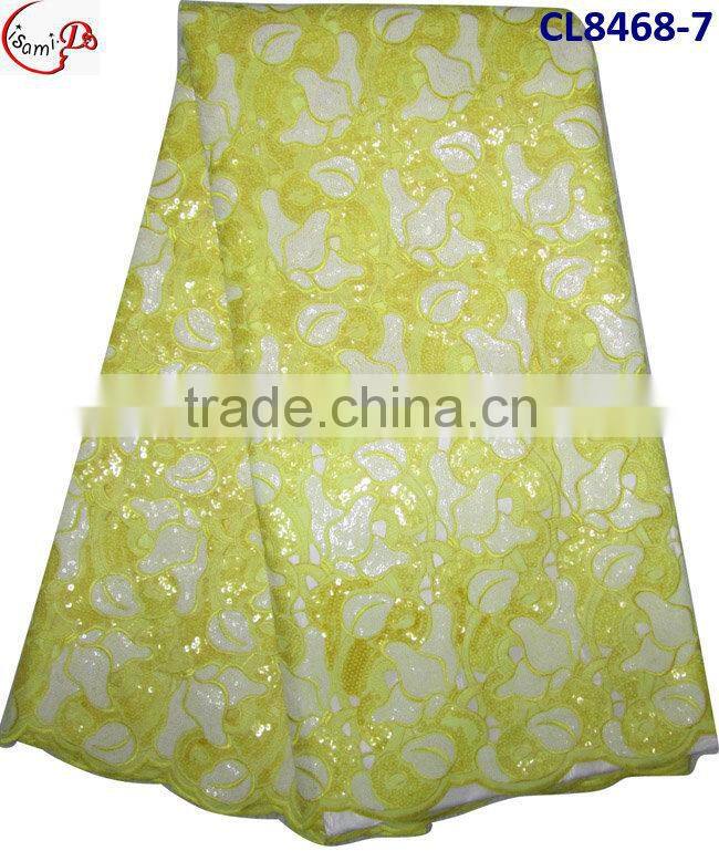 CL8468-7 new coming high quality yellow organza lace soft material new design nice pattern for making parry dress