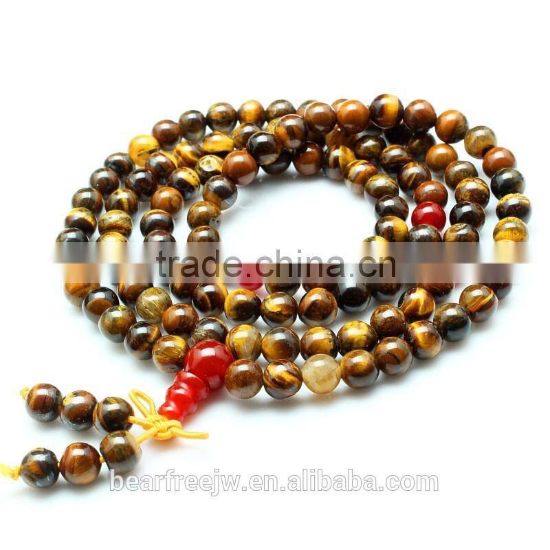 Tibetan Buddhist 108 Beaded Bracelet Natural Tiger's Eye Prayer Beads Wrist Meditation Mala Bracelet