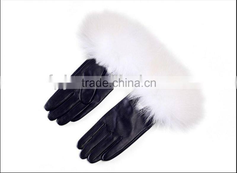 winter warm fashion white fox fur leather gloves for ladies