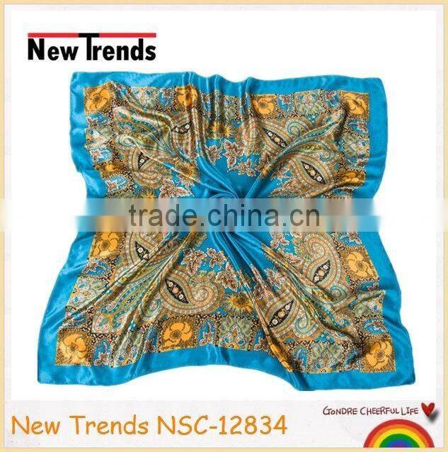 Blue elegant paisley imitate silk square scarf 90*90 cm