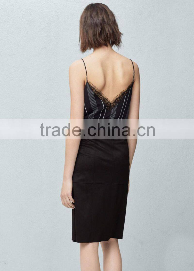 Custom Slit With Buckle Women Black Faux Suede Wrap Skirt