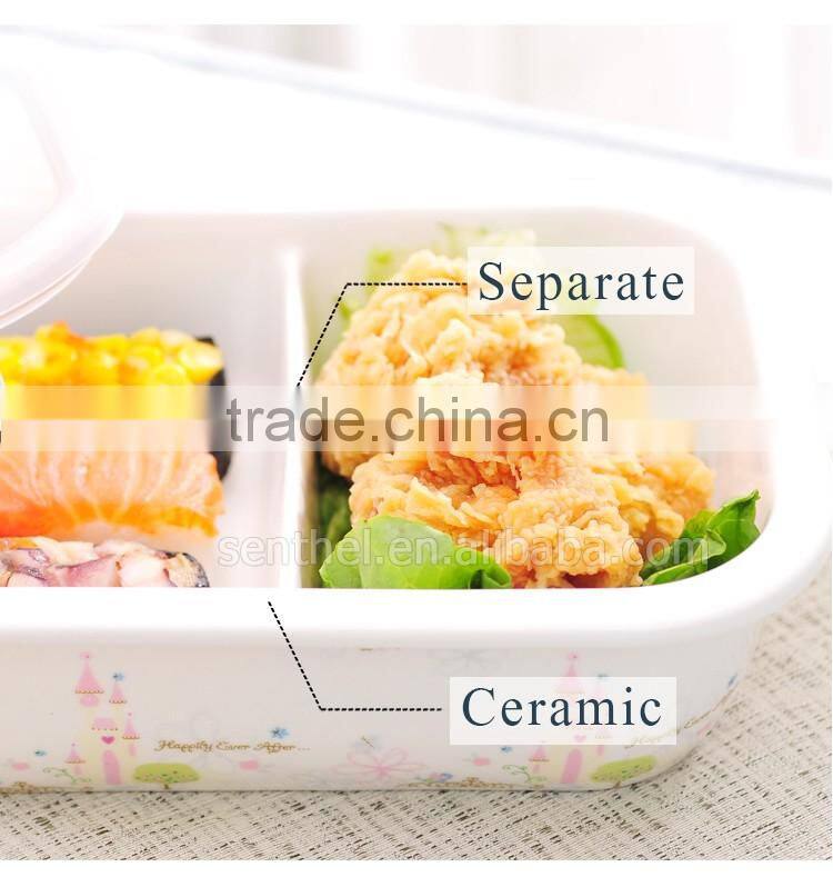 Ceramic food container,2 Compartments lunch food storage container,rectangle ceramic bento box