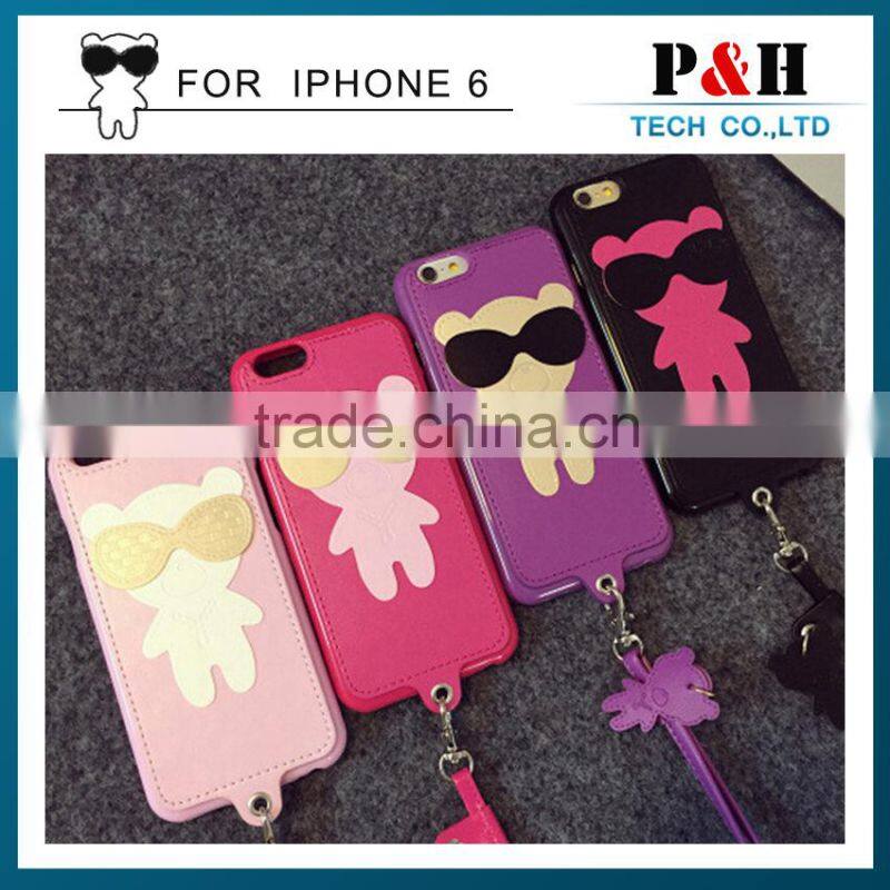 Factory manufacture cute leather phone case for apple iPhone 6 back covers