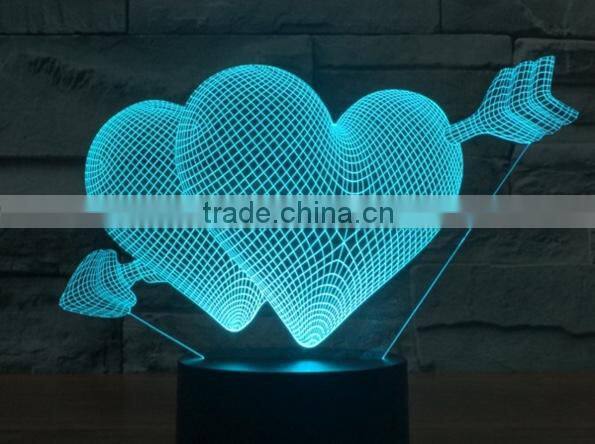 266-Romantic Heart Love Shape Led Lamp 3d Optical 3d Sculpture Illusion Art Special Light Desk Led Lamp