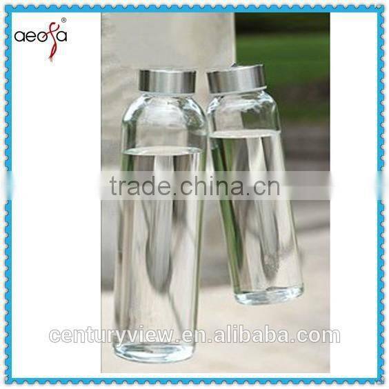 Beautiful design clear borosilicate sport glass water bottle with colored plastic lid