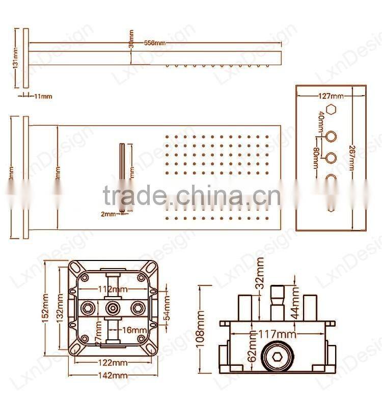 European shower hot cold mixer with embed box 2 function rainfall waterfall shower head and hand shower set for bathroom