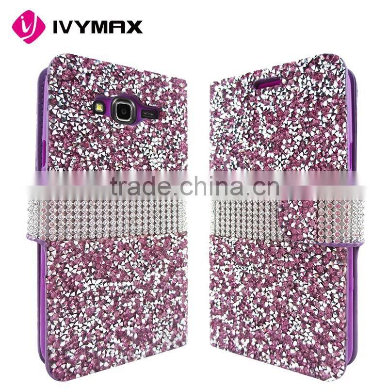 2016 fashion colorful diamond cell phone case for Samsung J7 PU flip cover
