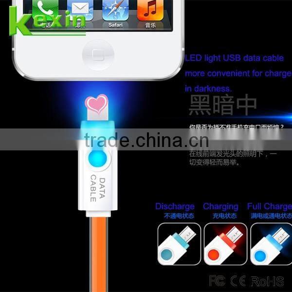 Universal USB Charger LED USB Cable for Android, Fashinable TPE Flat Data Cable