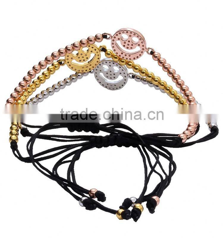 High Quality Silver Copper Bead Bracelets with Silver Smile Charm Tassel Bangle Bracelet