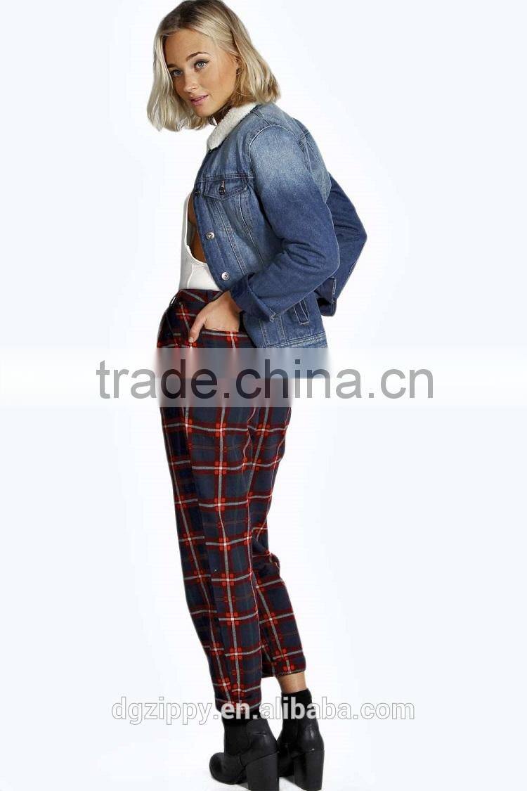100% pure cotton twin hip and back pockets baggy tartan trousers for woman