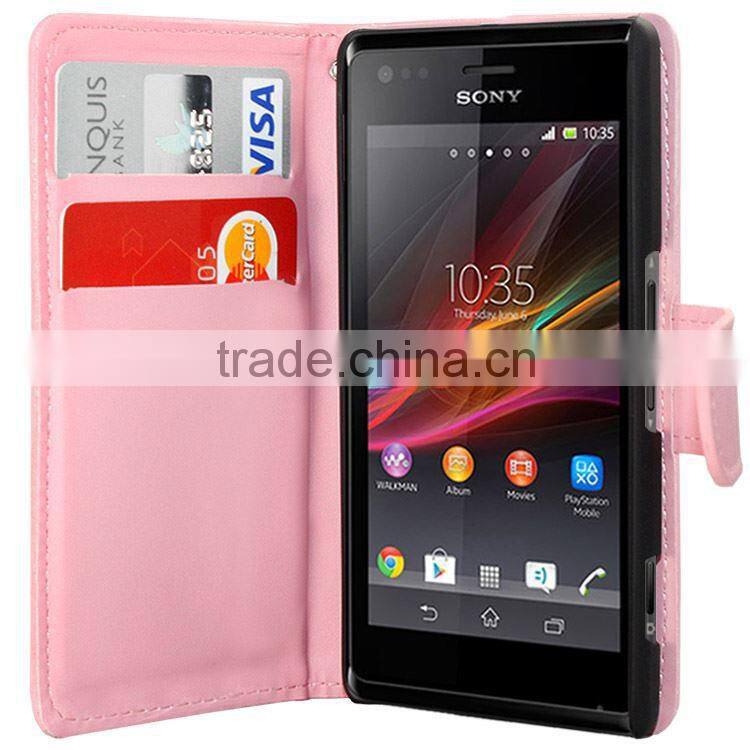 PU Leather Wallet Flip Case For Sony Xperia M C1904 ,Wholesale Leather Case With Credit Card For Sony Xperia M-C1904